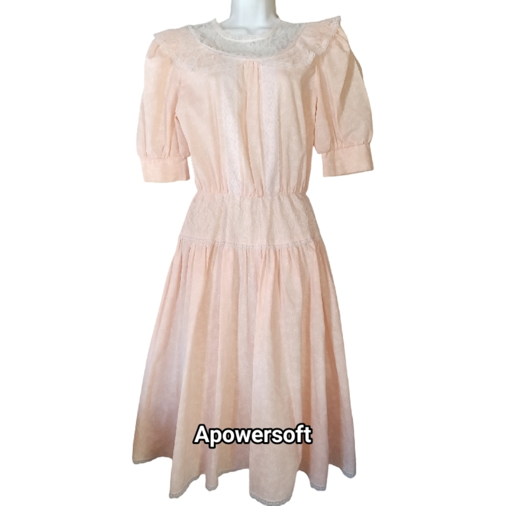 Pink Floral Lace Midi Dress — Vintage